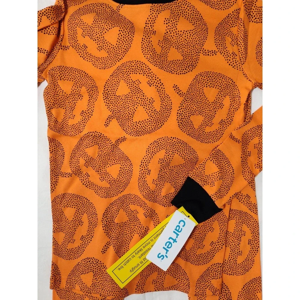Carter's‎ 2pc Orange Pumpkin Pajamas Sz 12 Kids Cotton Halloween Jack O Lantern